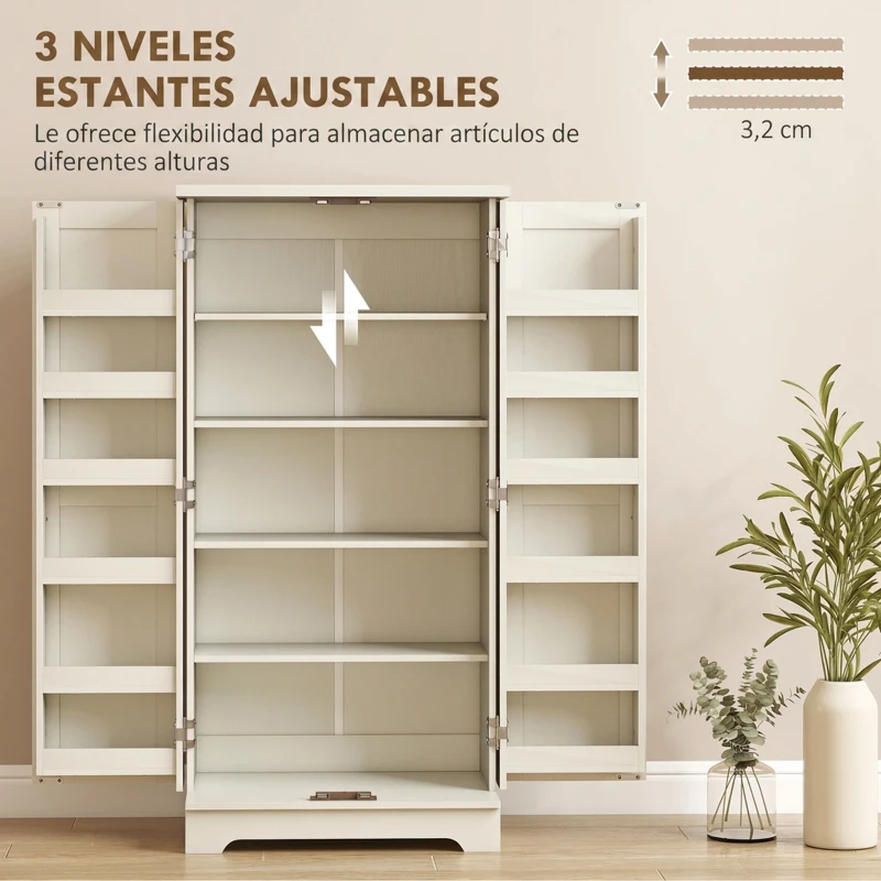 HOMCOM Armario Despensa Cocina con 2 Puertas 16 Estantes y Estante Ajustable para Comedor Salón 60x40x120 cm Crema