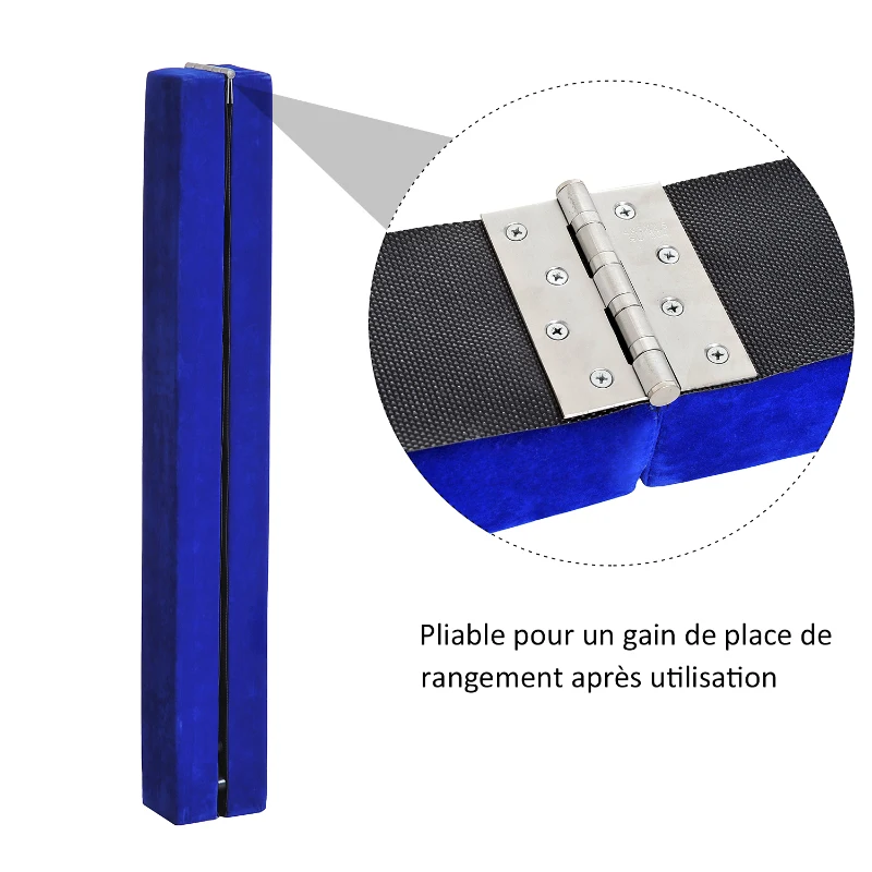 HOMCOM Poutre de gymnastique pliable poutre d'équilibre antidérapante 2,1 m revêtement daim bleu