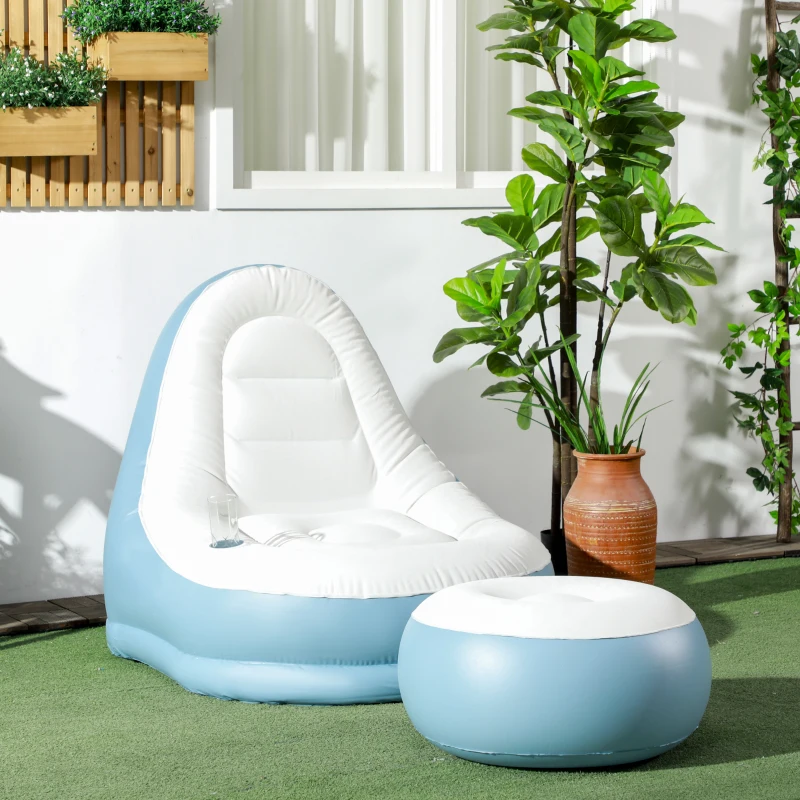 Outsunny Aufblasbarer Sessel Luftsessel Outdoor-Sessel, 125 x 100 x 87cm, Weiß + Blau