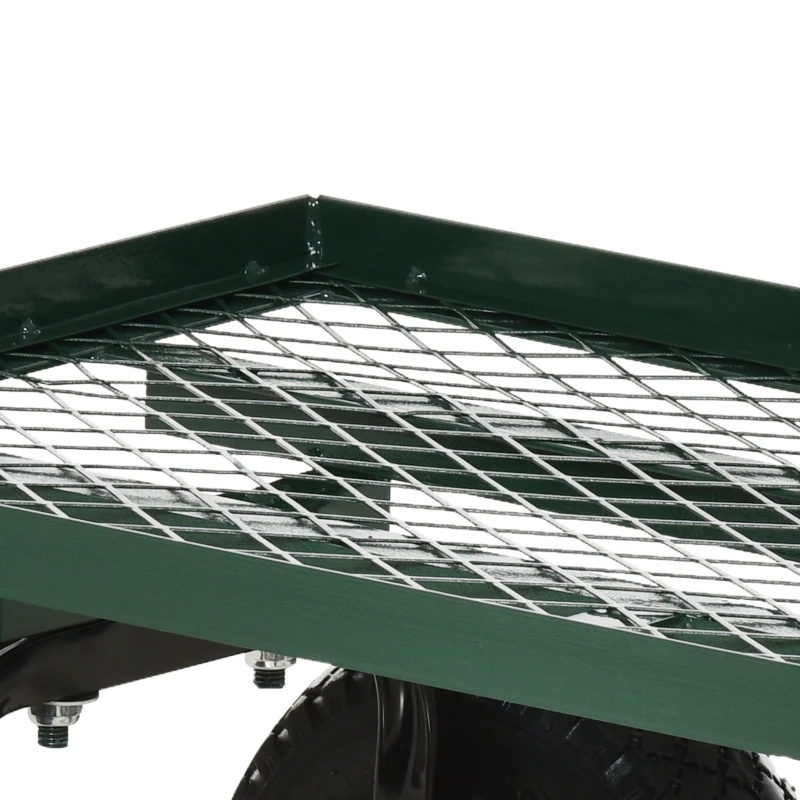 Outsunny Carro de Transporte com Pega Revestida e 4 Rodas Grandes de Ø24 cm Carrinho de Jardim em Aço 94x48,5x100 cm Preto e Verde