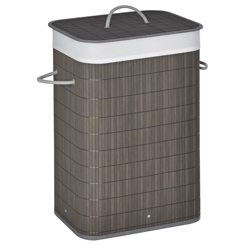 HOMCOM Wasmand met Handvatten en Wasbare Waszak, Rattan, Polyester, Katoen, Metaal, 43L x 32B x 61H cm, Grijs