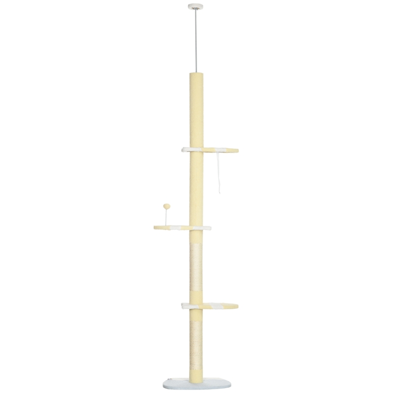 PawHut Verstelbare Krabpaal, Anti-slip, Sisaltouw Palen, 220-260H x 47L x 34B cm, Geel/Wit/Blauw
