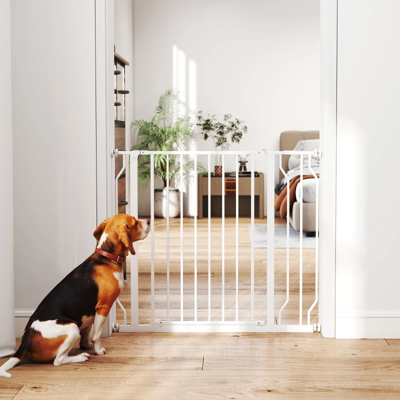 PawHut Veiligheidshek voor honden, barrière, muurbevestiging met drukknopen, verstelbaar van 75 cm tot 95 cm, wit(m-9)