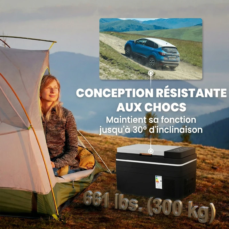 Outsunny Glacière Électrique Voiture 30L, Contrôle via Application, Modes MAX & ECO, 12V/240V, -20 à 20 °C, 62,3x37,8x37cm, Noir