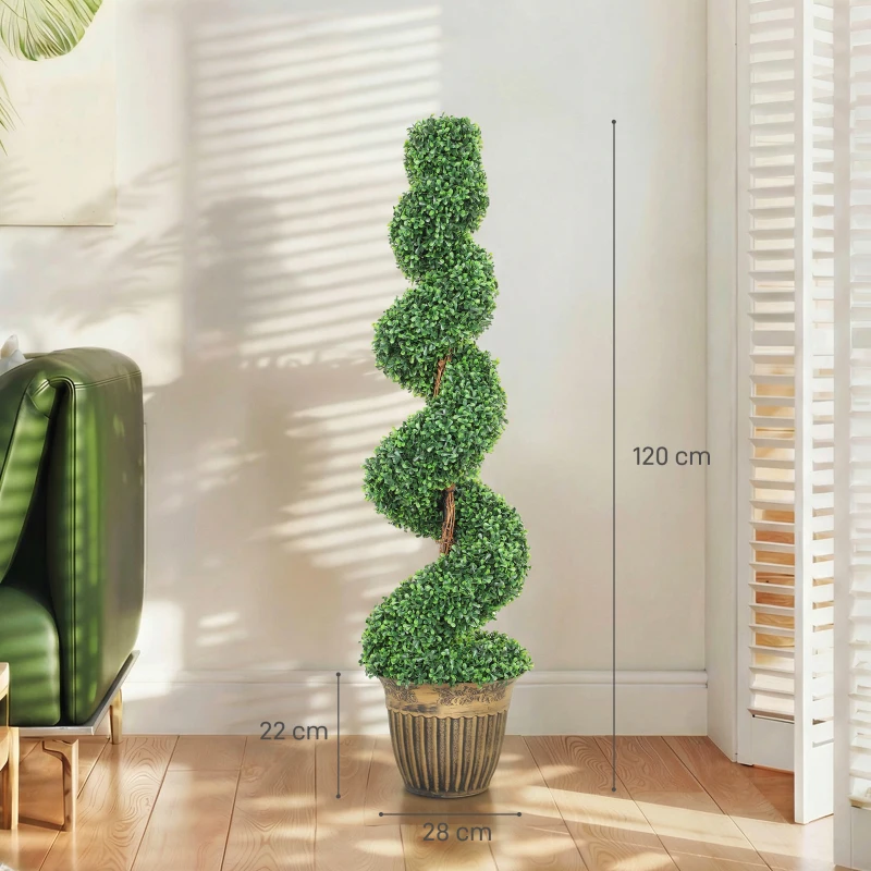 HOMCOM Set 2 Piante Finte di Bosso a Spirale 120cm con Vaso Incluso, per Decorazione Interno ed Esterno, Verde