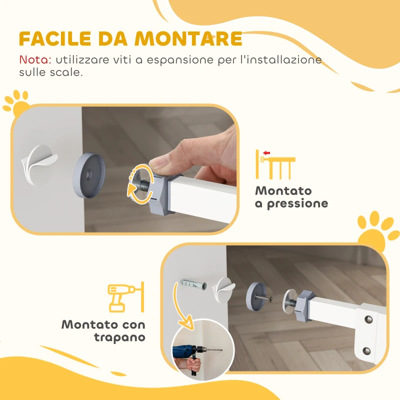 PawHut Cancellino per Cani Regolabile fino a 100 cm Senza Viti con 2 Estensioni e Altezza 72 cm, Bianco