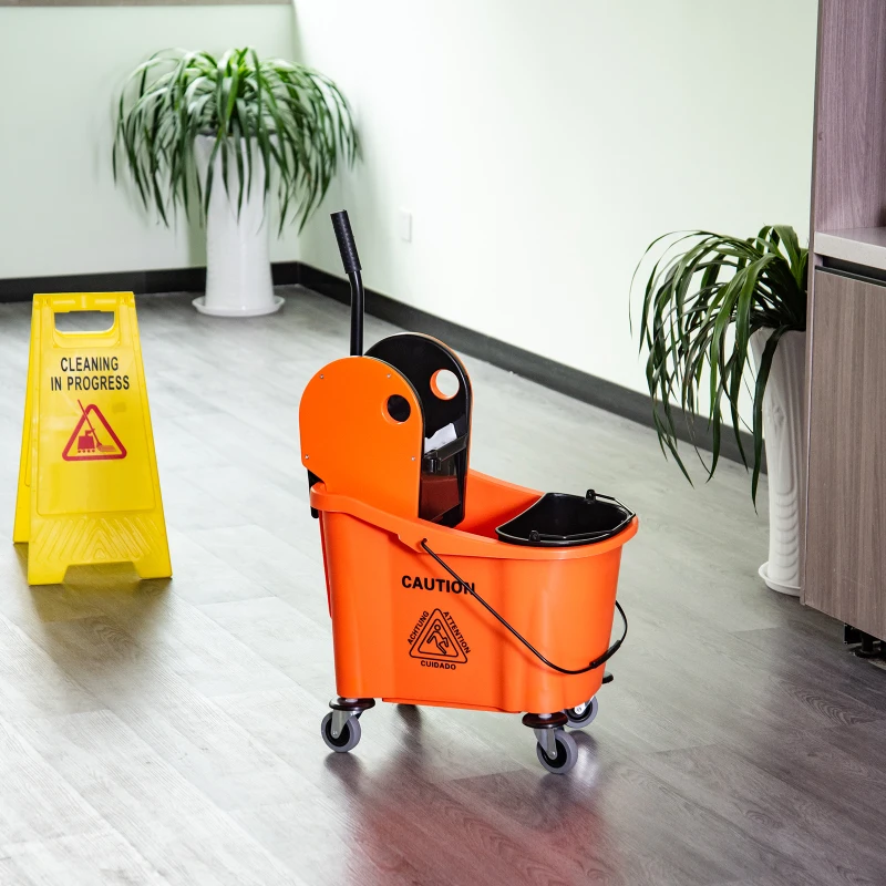 HOMCOM schoonmaakwagen, verrijdbare emmer, schoonmaakemmer, dweilwagen met uitwringer