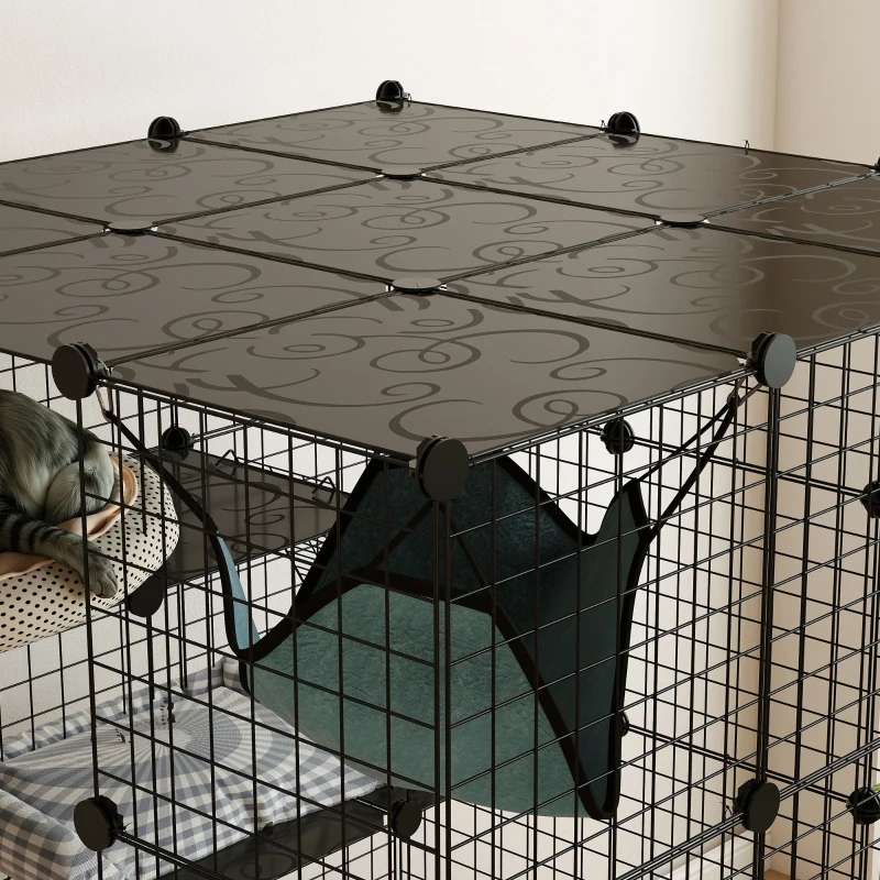PawHut Kattenkooi voor binnen 4-laags DIY-kattenverblijf met dicht metalen gaas, hangmat, ramp, deuren, springplatforms