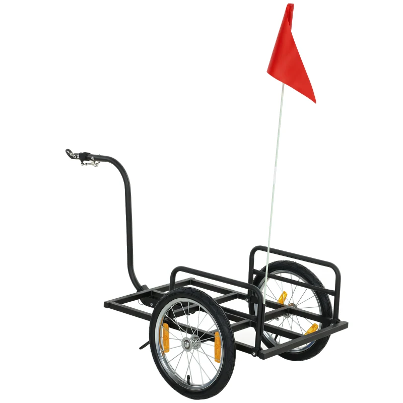 SPORTNOW Reboque para Bicicleta de Carga 40 kg Carrinho de Mão de Aço com Bandeira Vermelha Rodas de 16 Polegadas 145x60x42 cm Preto