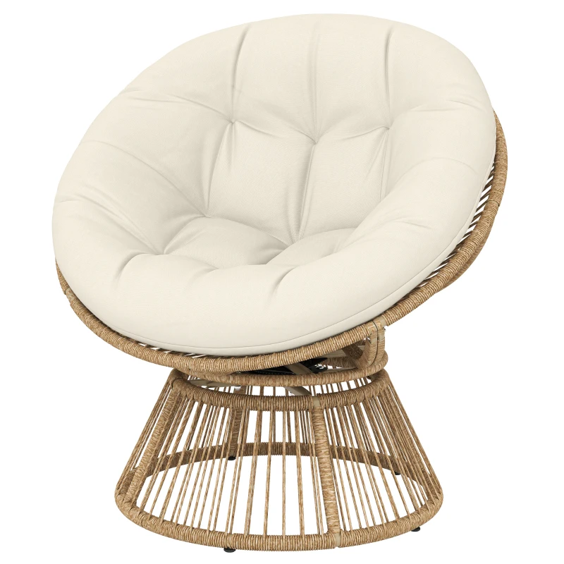 Outsunny Papasansessel 360° drehbar Korbsessel mit Kissen Stahlrahmen runder Rattansessel Loungesessel Cremeweiß