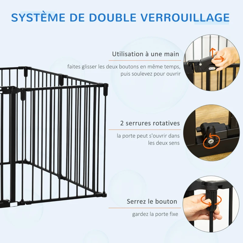 PawHut Barrière de Sécurité pour Cheminée, Parc Enclos Chien Pliable Modulable 8 Panneaux avec Porte, sans Perçage