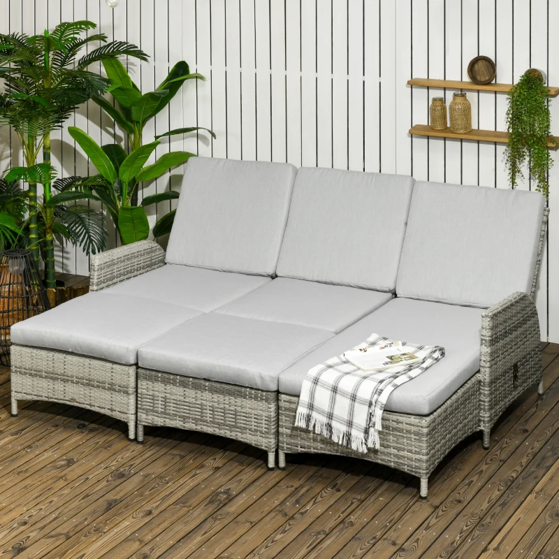Outsunny Gartenmöbel-Set für 4 Personen aus PE-Rattan, wetterbeständig, abnehmbare Bezüge Grau