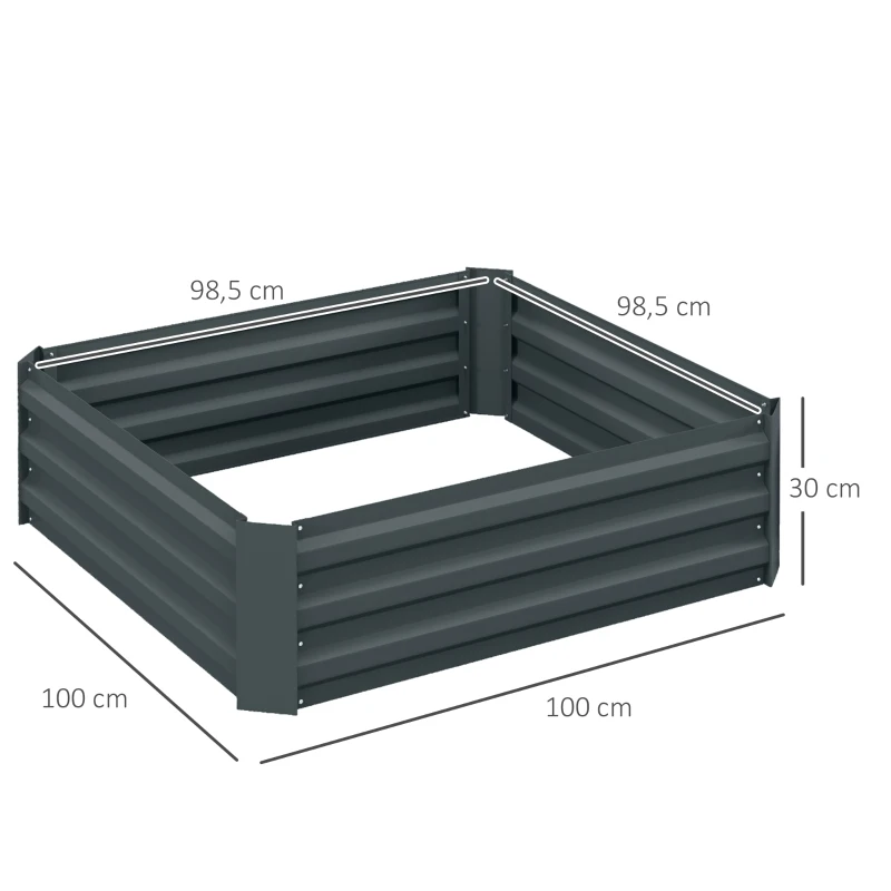 Outsunny 2-delige Set Plantenbak, Bloemenbak, Bloempot voor Tuin, Terras, van Verzinkt Staal, 100 x 100 x 30 cm, Donkergrijs