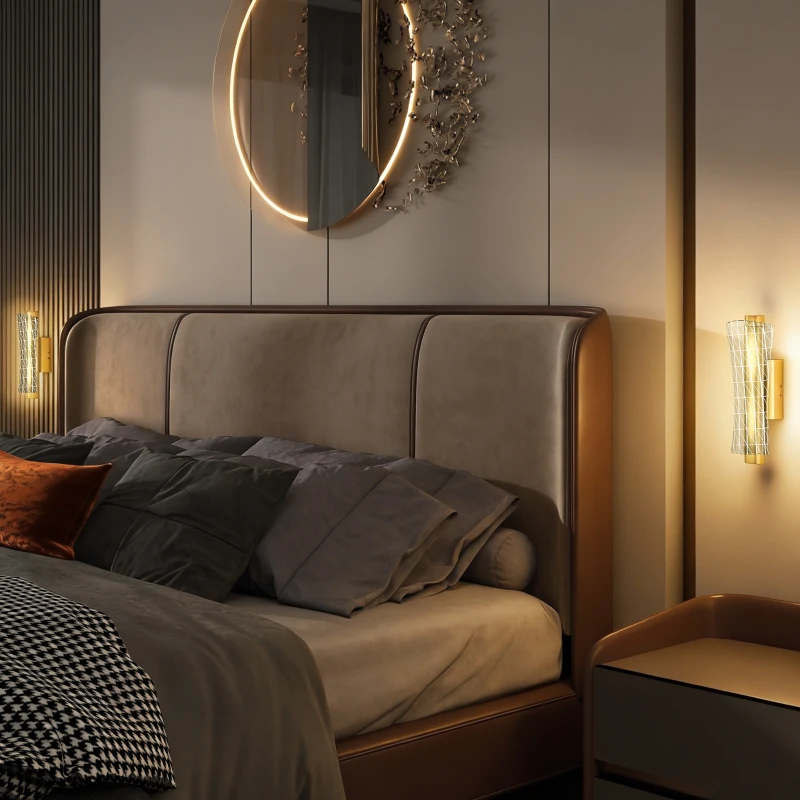 HOMCOM Led Wall Lamp 2 Pack, 9W Modern Indoor Geometric Mesh Wall Light, Colour Temperature Adjustable 3000K/4000K/6500K for Bedroom, Living Room, Hallway, Stairs, Gold Tone