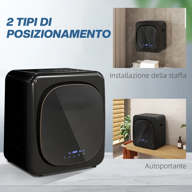 HOMCOM Asciugatrice ad Aria Carico 2.5kg con Timer e Programma Smart, in Acciaio Inox e ABS, 48x40x56 cm, Nero