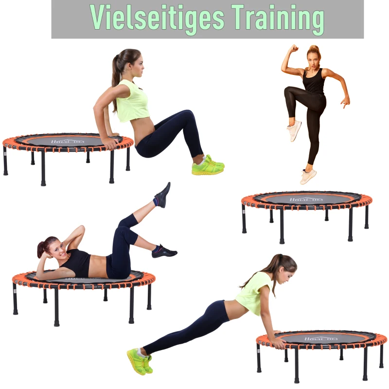 HOMCOM Trampoline voor kinderen en volwassenen, tuintrampoline, yoga, 100 kg draagvermogen, staal, zwart, Ø 101,6 x 25 H cm