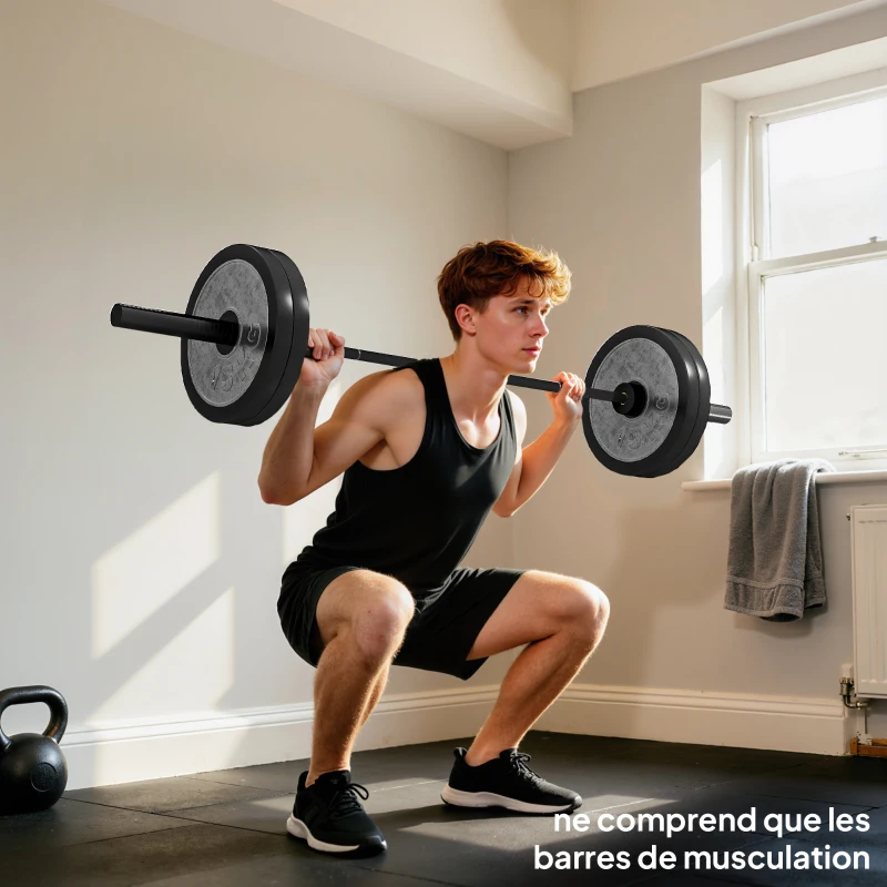 SPORTNOW Barre Olympique de 50 mm en Acier Finition Mate avec Prise Moletée et Manchons Longs, Charge 200 kg, Ø5 x 180 cm, Noir