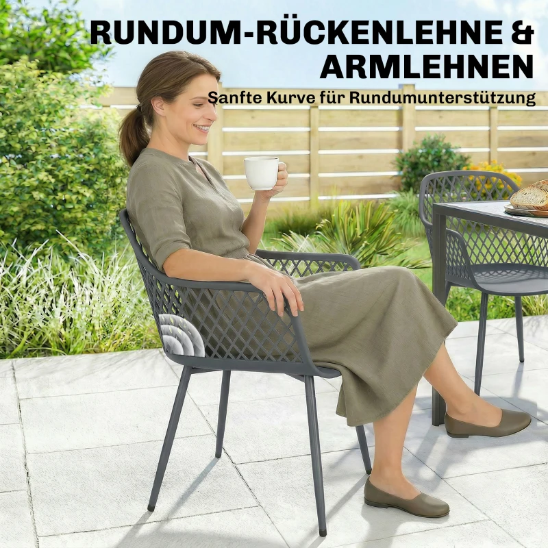 Outsunny Gartenstuhl 4er Set UV-beständige Gartenstühle aus Kunststoff mit Armlehne Rückenlehne 56 x 51 x 84 cm Dunkelgrau