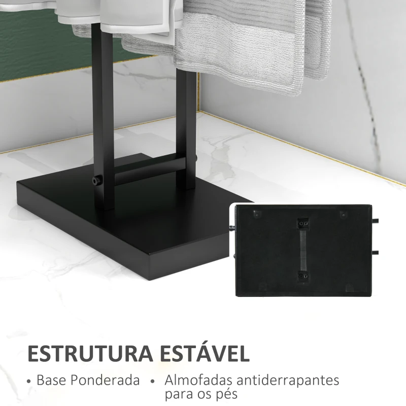 HOMCOM Toalheiro de Pé de Metal Escada para Casa de Banho com 2 Barras em Forma de T Design Moderno 50x18,5x85 cm Preto