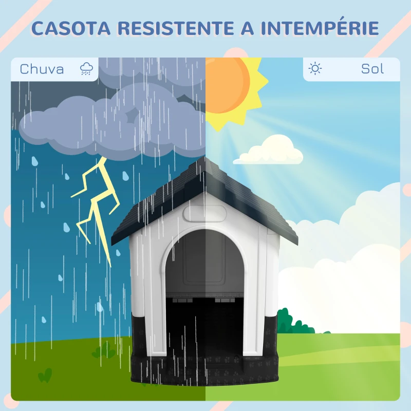 PawHut Casa para Cães Mini de Exterior em Plástico com 3 Janelas Base Elevada Telhado Inclinado 64,5x57x66 cm Cinzento Escuro