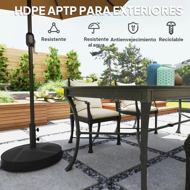 Outsunny Base para Sombrilla Rellenable con Arena o Agua Resistente de HDPE para Jardines y Espacios Exteriores Ø56x40 cm Negro