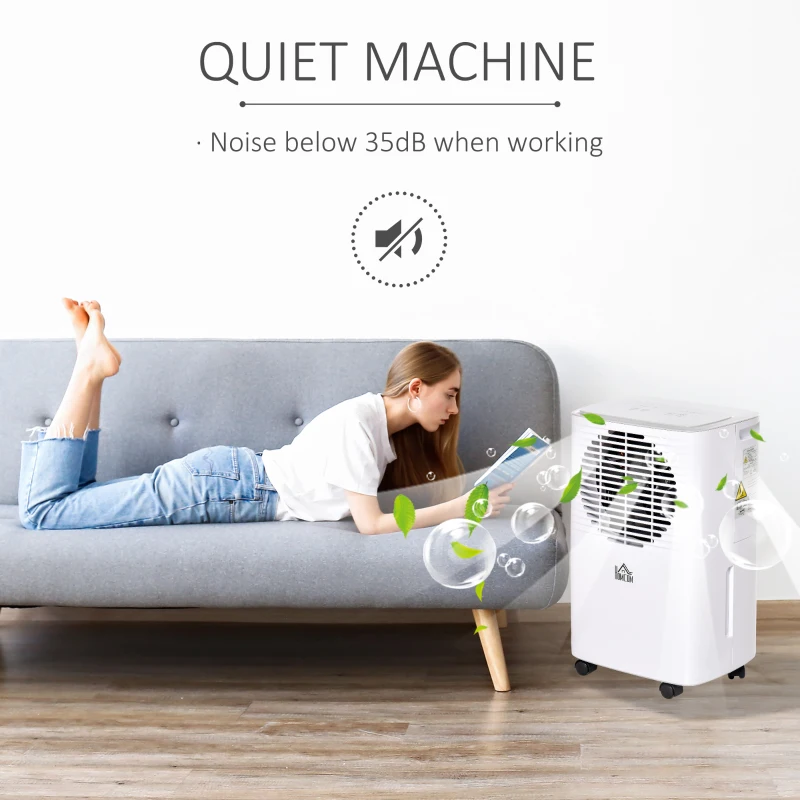 HOMCOM 10L/Day 2000ml Portable Dehumidifier with Humidity Display, 2 Speed Modes, Continuous Drainage and 24 Hour Timer for Bedroom, Living Room