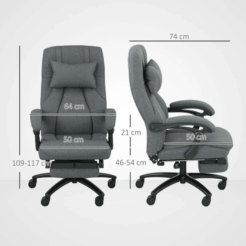 Vinsetto Massagewerkstoel, USB-aansluiting, draaibare wielen, Donkergrijs(m-3)