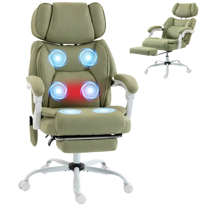 HOMCOM High Back Vibration Massage Office Chair Heated Reclining Computer Chair w/ Adjustable Height, Swivel Wheels, Lime Green