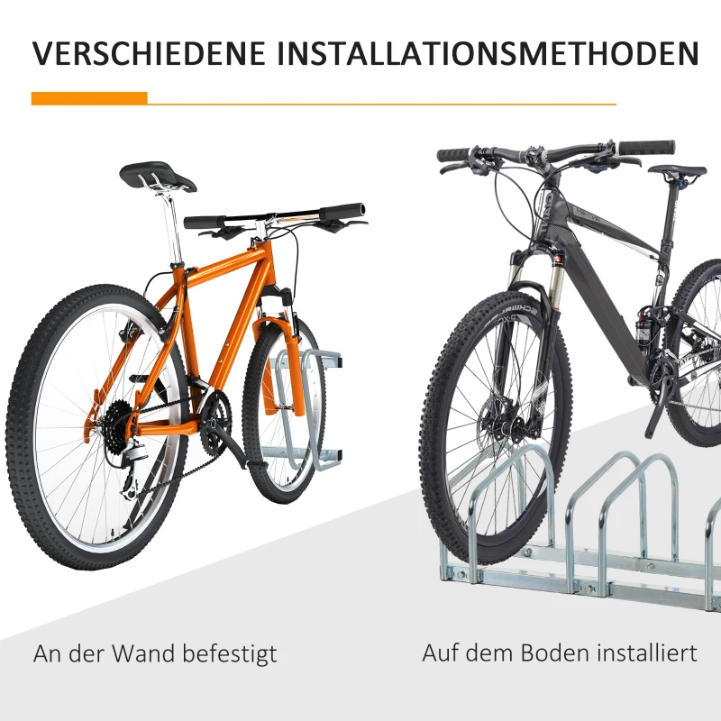 HOMCOM Fietsenstandaard voor 4 Fietsen, Vloer- & Wandmontage, 110x33x27cm, Zilver