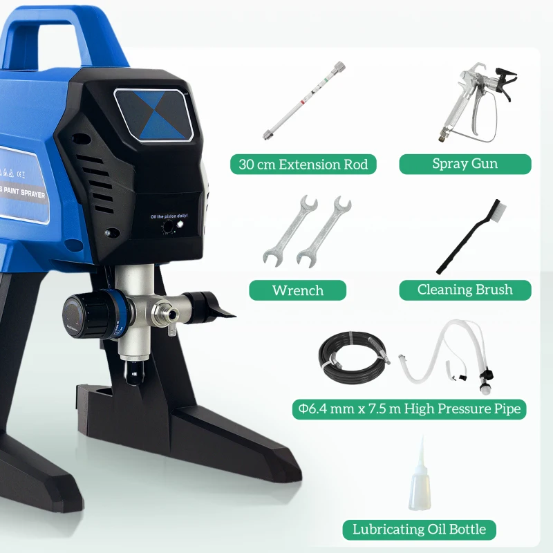 HOMCOM Airless Paint Sprayer, Thinning-Free Electric Paint Spray Gun for Walls, Fences & DIY Projects, 200 Bar High Pressure, 1.5L/min Flow Rate, 7.5m Hose, Indoor & Outdoor Use, Dark Blue