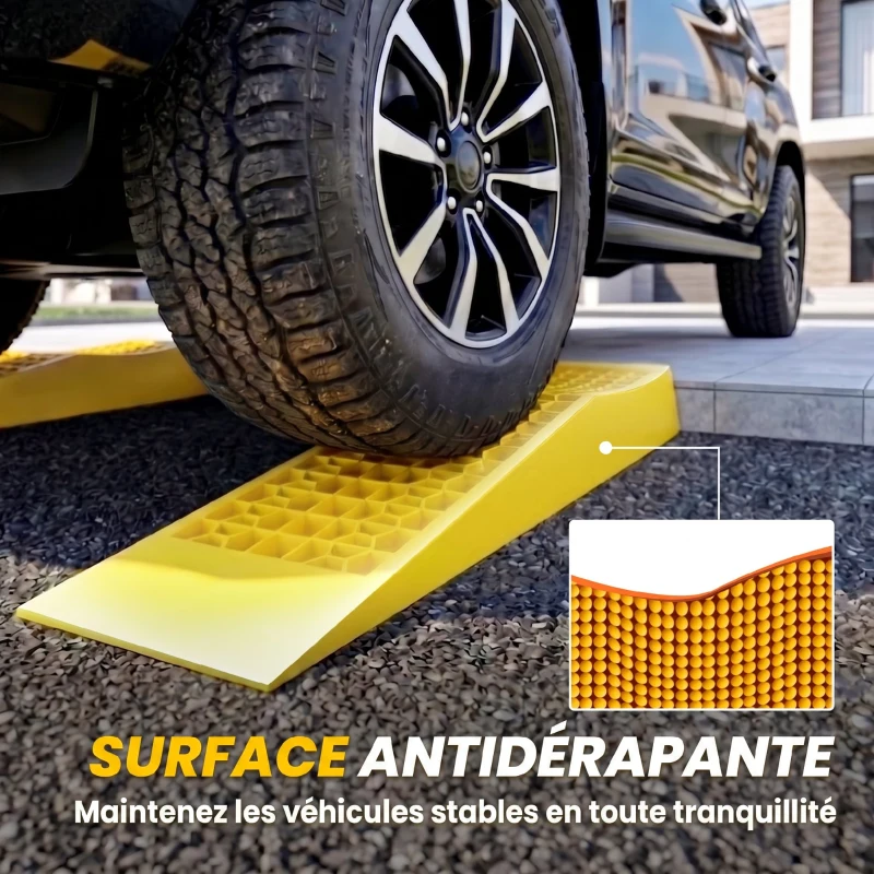 HOMCOM Ensemble de 2 rampes pour voiture véhicule utilitaire rampe de chargement dim. 70L x 19,5l x 7,8H cm PP jaune