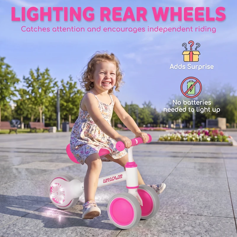 AIYAPLAY Balance Bike for Kids 1-2 Years, Toddler Bike with Adjustable Seat and Lighting Rear Wheels for Boys and Girls, Pink