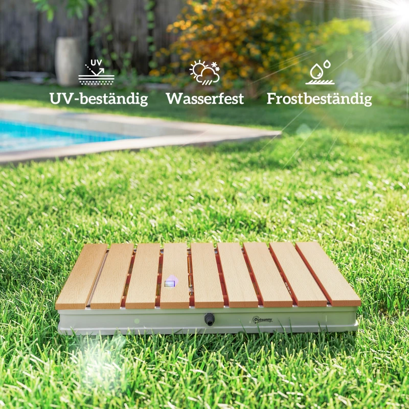 Outsunny Bodendusche Gartendusche mit einstellbar Fußrad Aluminium bis 4 m Fontänenhöhe 70 x 55 cm Naturholz