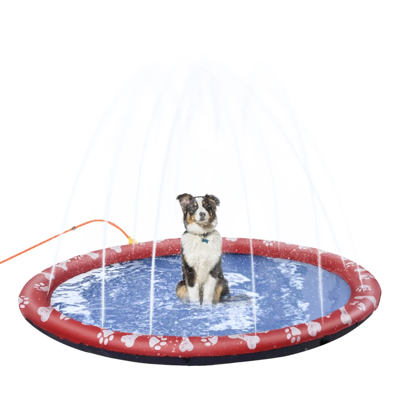 PawHut Hondenpoel, water-speelpoel, antislip, stevig, diervriendelijk, Ø170 cm, Rood
