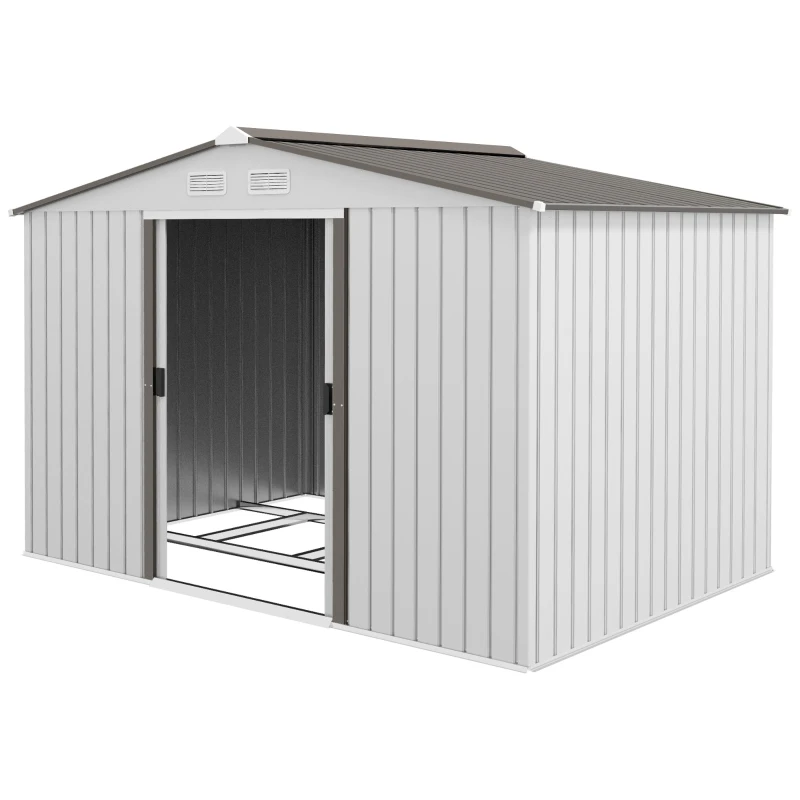 Outsunny Abrigo de Jardim Exterior para Armazenamento de Ferramentas com 4 Janelas 277x195x192 cm Branco e Cinza Escuro