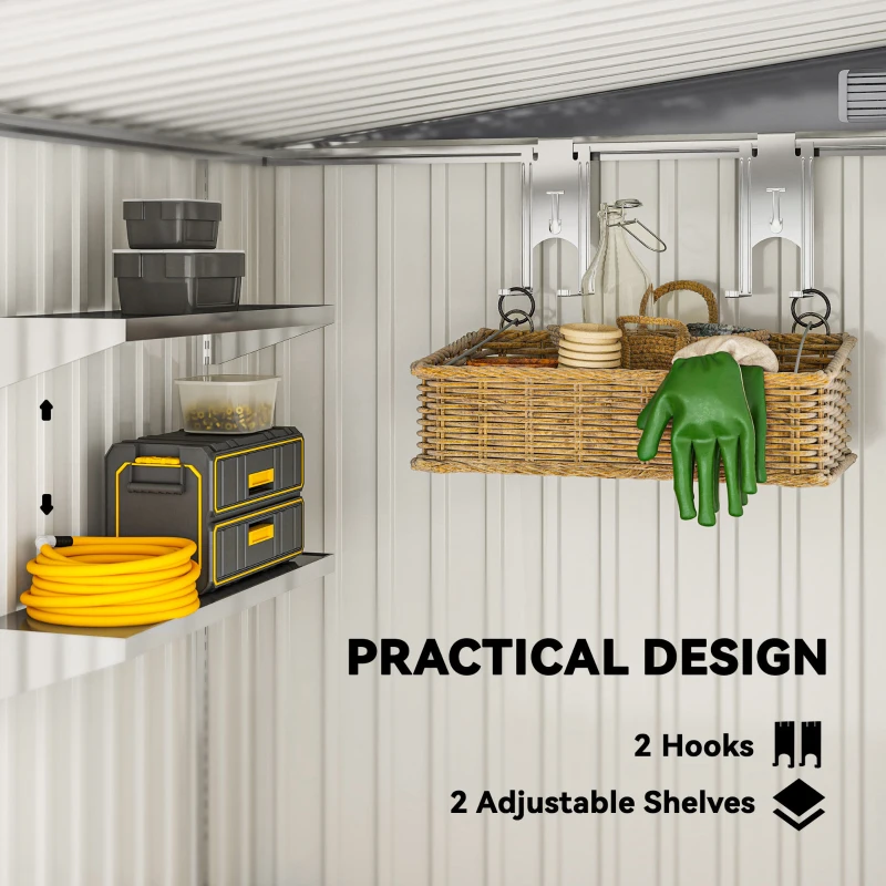 Outsunny 7 x 5ft Galvanised Metal Shed, with Sliding Door - Light Grey