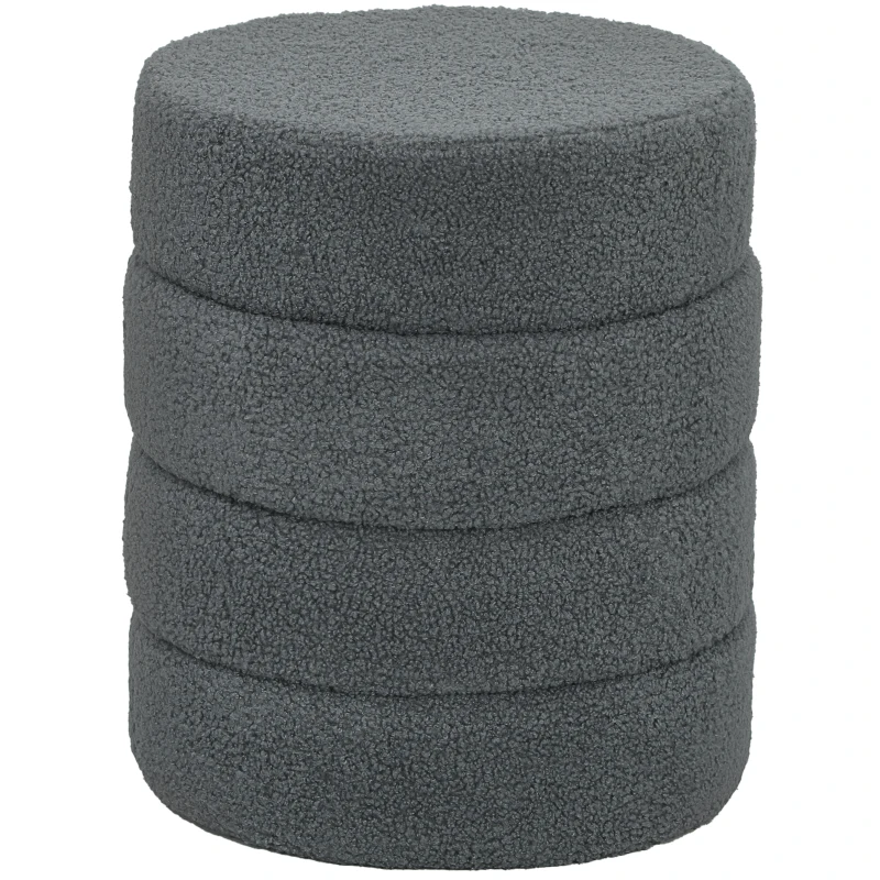 HOMCOM Hocker, rond, teddyfleece, metalen frame, tot 120kg, Φ40x45H cm, Donkergrijs(m-11)