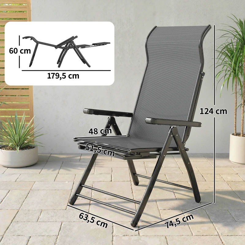 Outsunny Conjunto de 2 Cadeiras Dobráveis Reclináveis de Jardim Exterior com Encosto Alto Ajustável em 5 Posições Apoio para Pés Cinza Escuro
