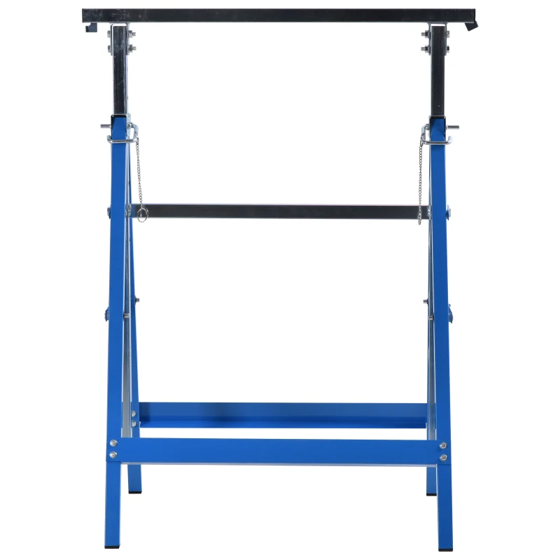 HOMCOM Set 2 Cavalletti da Lavoro Pieghevoli Portata 200 kg, Altezza Regolabili 80-130 cm, Cavalletti Telescopici Salvaspazio in Acciaio per Fai da Te, Garage e Giardino, Blu