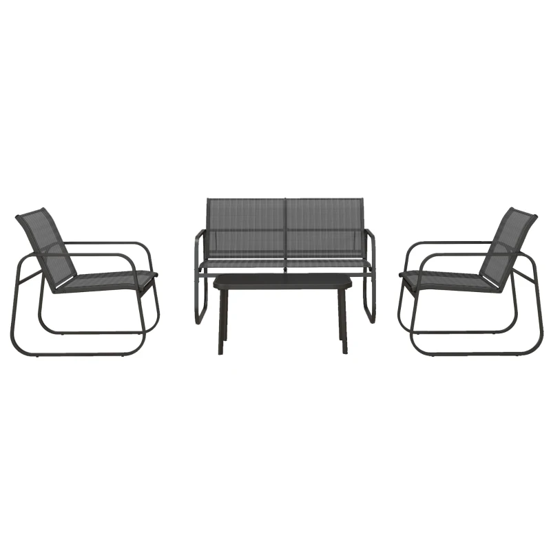 Outsunny Conjunto de Móveis de Jardim 4 Peças Móveis de Varanda com 2 Poltronas 1 Sofá de 2 Lugares e Mesa de Centro Preto