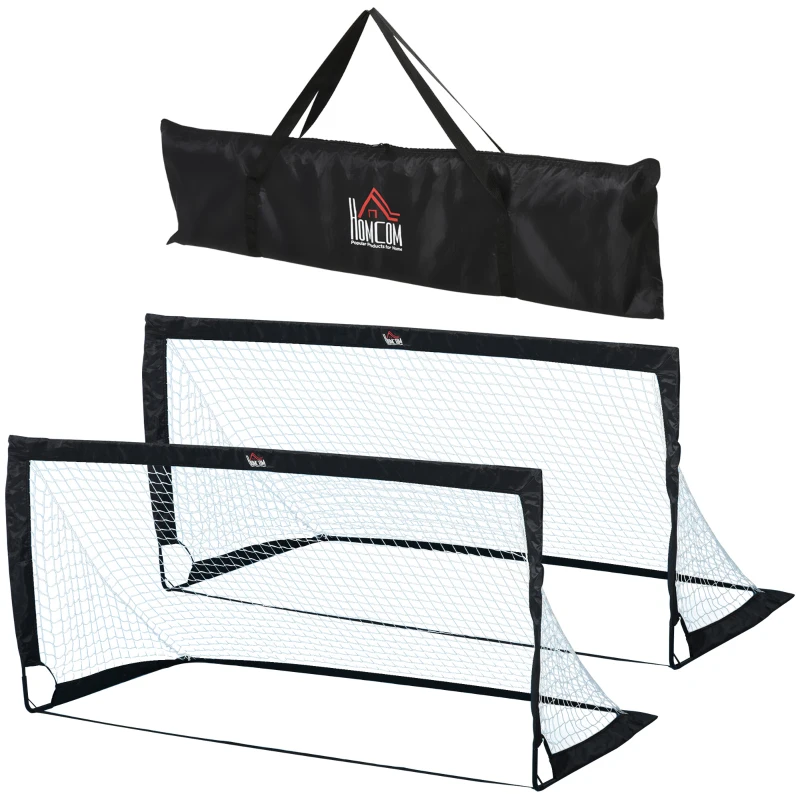 HOMCOM Fußballtor 2er Set faltbar 183 x 90 x 90 cm wetterfest mit Tragetasche Outdoor Fußball Tore für Erwachsene Fußballtore für Freizeit Garten Training Schwarz