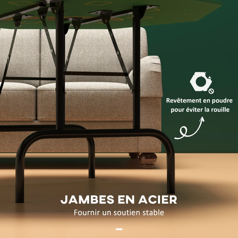SPORTNOW Table de poker pliable pour 8 joueurs, table de jeu avec porte-gobelet et bac à jetons 120 x 120 x 72 cm vert