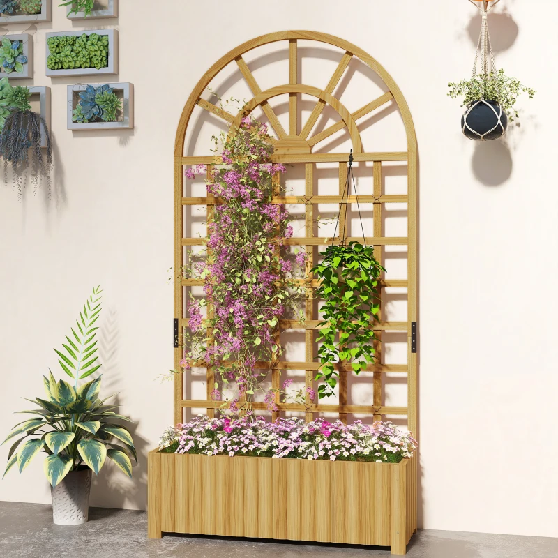 Outsunny Spalier mit Pflanzkasten Holz Blumenkasten mit Drainageloch Rankgitter 90 x 30 x 180 cm Naturholz