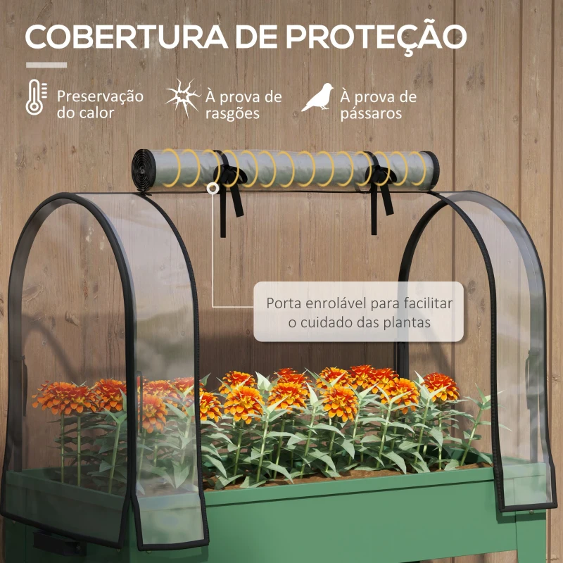 Outsunny Mesa de Cultivo com Rodas 80x40x120 cm Horta Urbana Elevada com Cobertura de Estufa para Cultivar Plantas Flores Verde