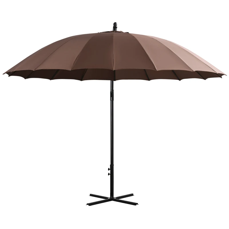 Outsunny Parasol déporté rond inclinable manivelle piètement mât métal. dim. Ø 2,96 x 2,45H m polyester haute densité chocolat