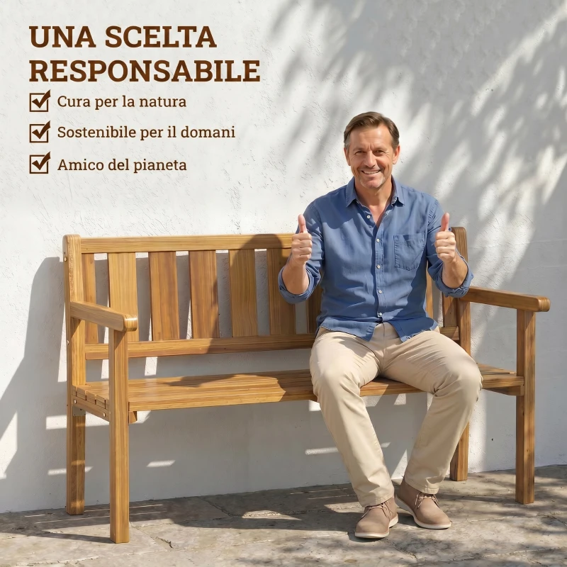 Outsunny Panchina da Giardino da 2 Posti Legno di Abete a Doghe, 150x57x93 cm, Color Teak