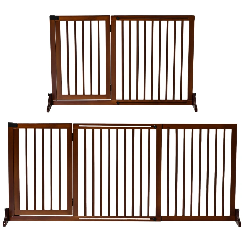 PawHut hondendeur, hondenbarrière, bewaker, hondenrek, configuratierooster, grenenhout, bruin, 71 x 113-166 cm
