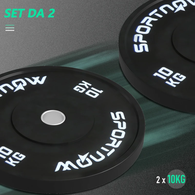 SPORTNOW Set di 2 Dischi Palestra da 10kg per Bilanciere e Manubri con Attacco Ø5cm, Nero
