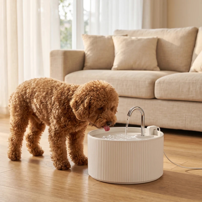 PawHut Ceramic Cat Water Fountain for Drinking, 2.2L Pet Water Fountain with Ultra-Quiet Pump, 4-Layer Filtration, Tap