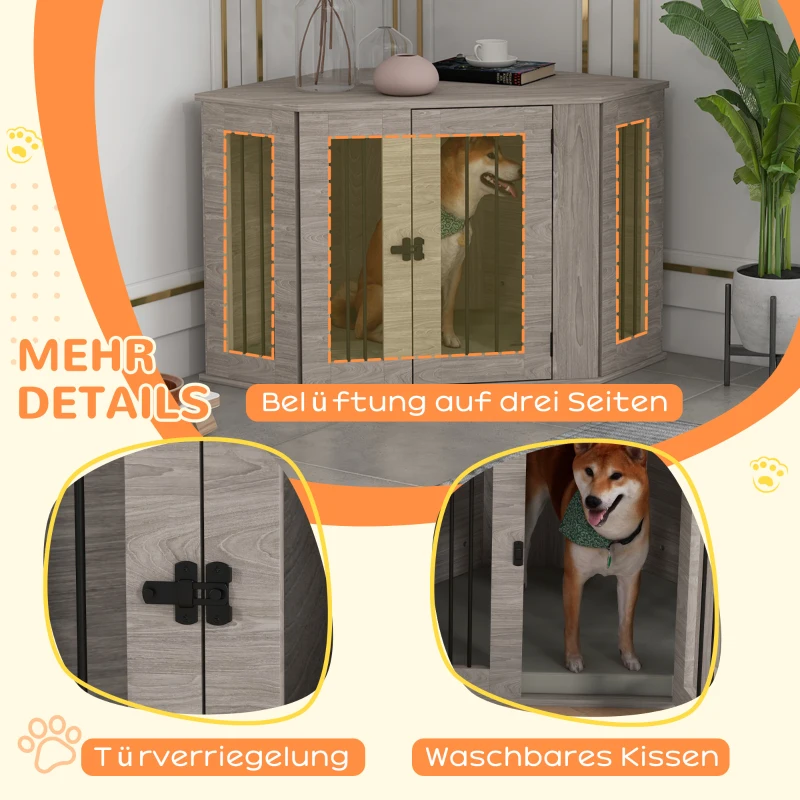 PawHut Hondenbench, hondenkooi, hoekdesign, inclusief vergrendeling, 1 ligkussen, 104 x 55 x 63 cm, bruin(m-6)